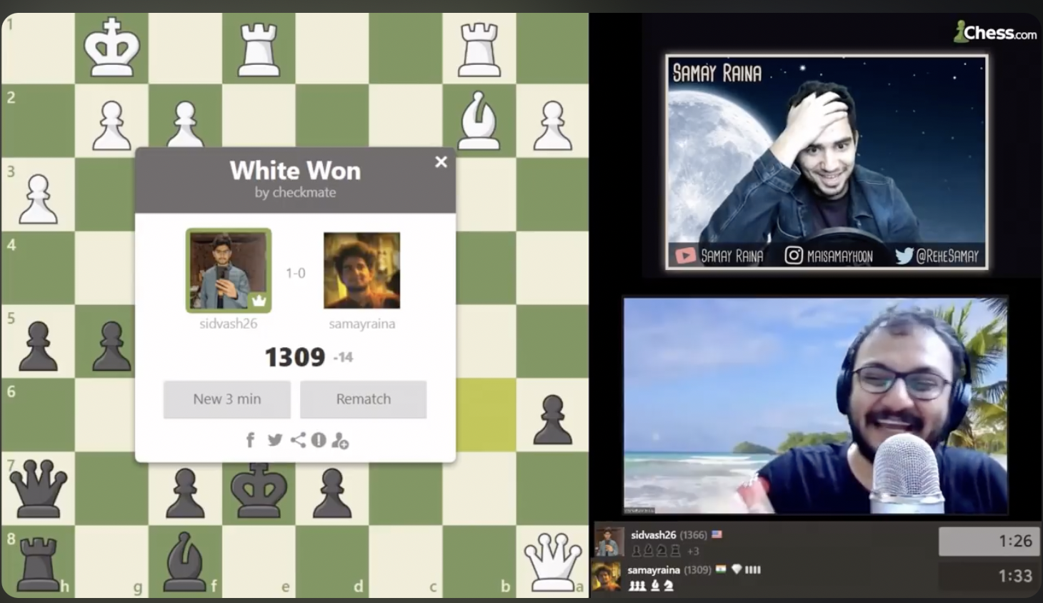 Chess game against Samay Raina